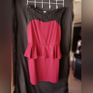 Pine 3X Maroon Peplum Dress